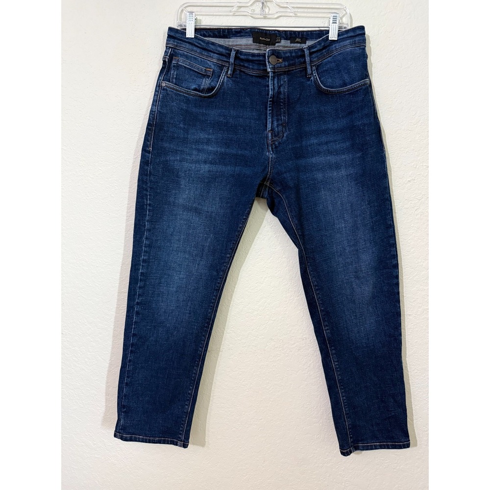 Massimo Dutti Men's Jeans Blue Slim Fit Straight Leg 100% Cotton Cropped Size 32